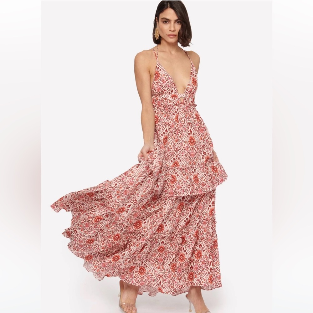 NWT CAMI NYC Doris Gown in Orange White Demask Maxi Dress Sundress Medium M